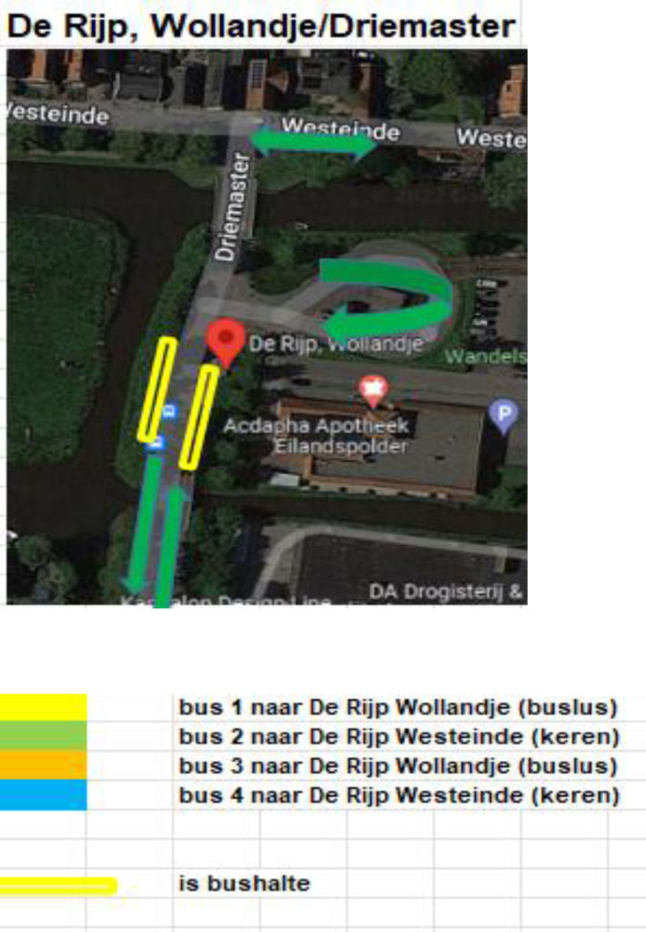 Overzicht bushaltes: De Rijp, Wollandje/Driemaster